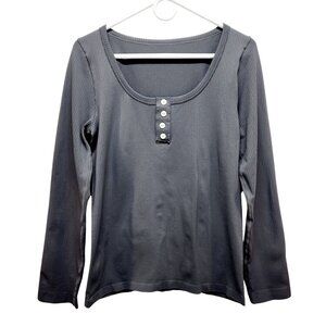 Womens Gray Ribbed Long-Sleeve Henley Top By OQQ Nylon Spandex Blend Size L